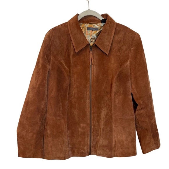 Liz Claiborne Jackets & Blazers - Liz Claiborne‎ rust brown suede jacket early 2000s / Y2K Paisley lining size 16